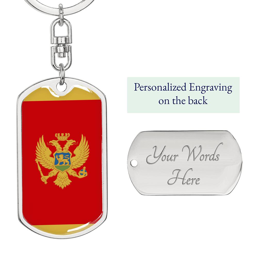 Montenegro Flag Keychain Dog Tag Stainless Steel or 18k Gold-Express Your Love Gifts