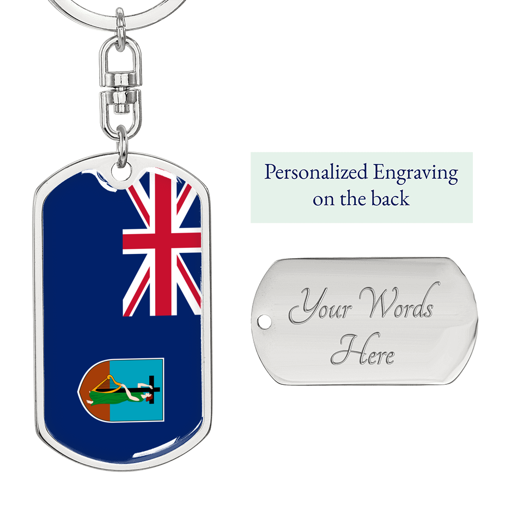 Montserrat Flag Swivel Keychain Dog Tag Stainless Steel or 18k Gold-Express Your Love Gifts