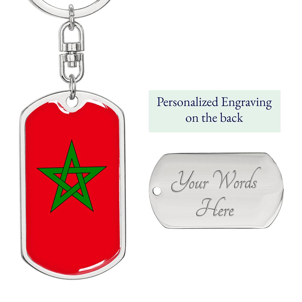 Morocco Flag Keychain Dog Tag Stainless Steel or 18k Gold-Express Your Love Gifts
