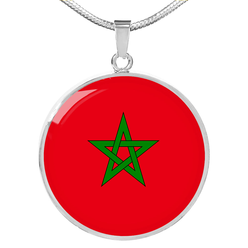 Morocco Flag Necklace Moroccan Circle Pendant Stainless Steel or 18k Gold 18-22"-Express Your Love Gifts