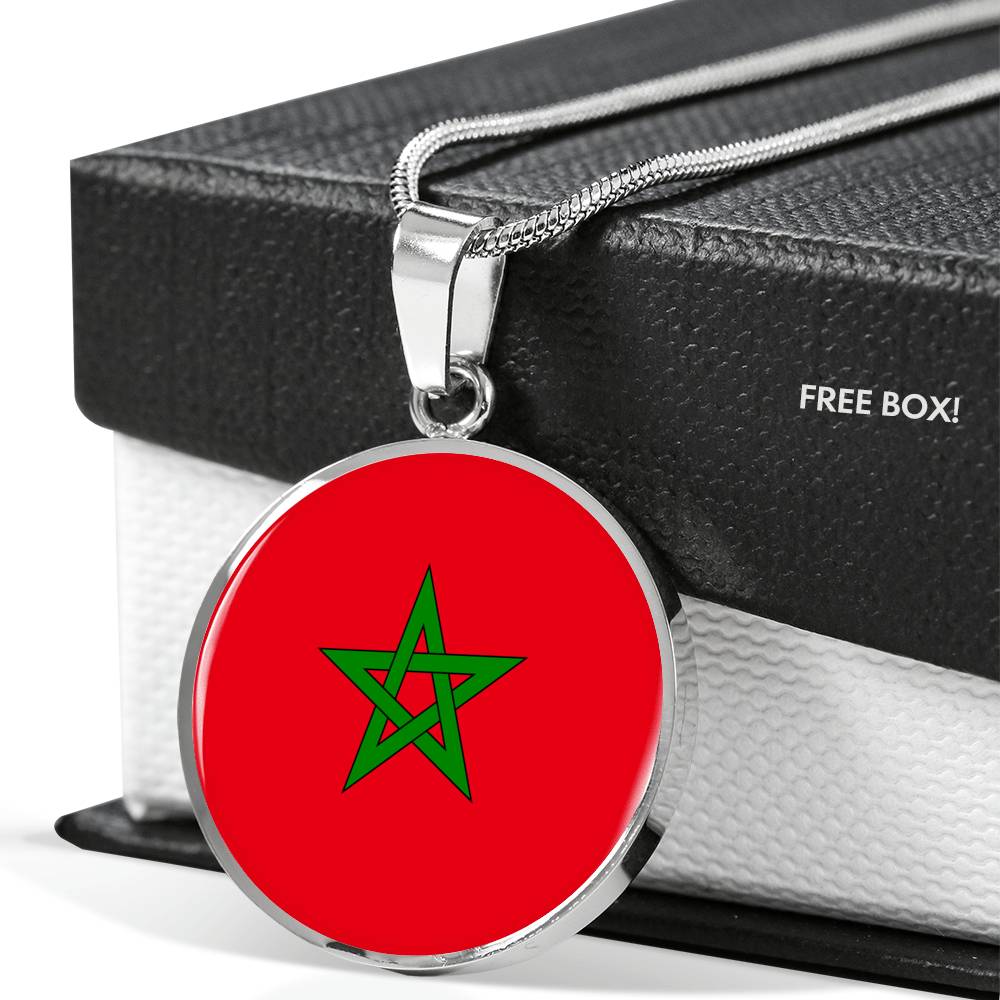 Morocco Flag Necklace Moroccan Circle Pendant Stainless Steel or 18k Gold 18-22"-Express Your Love Gifts