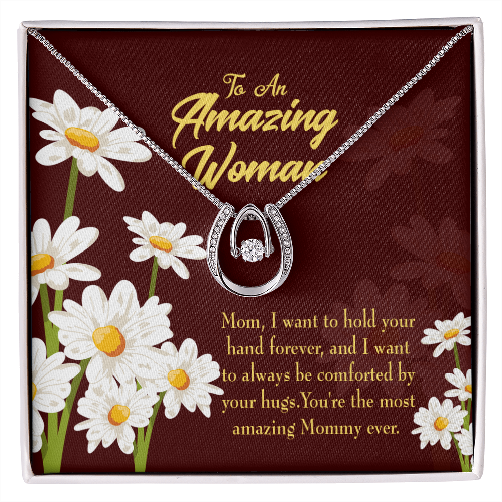 Most Amazing Mom Ever Lucky Horseshoe Necklace Message Card 14k w CZ Crystals-Express Your Love Gifts