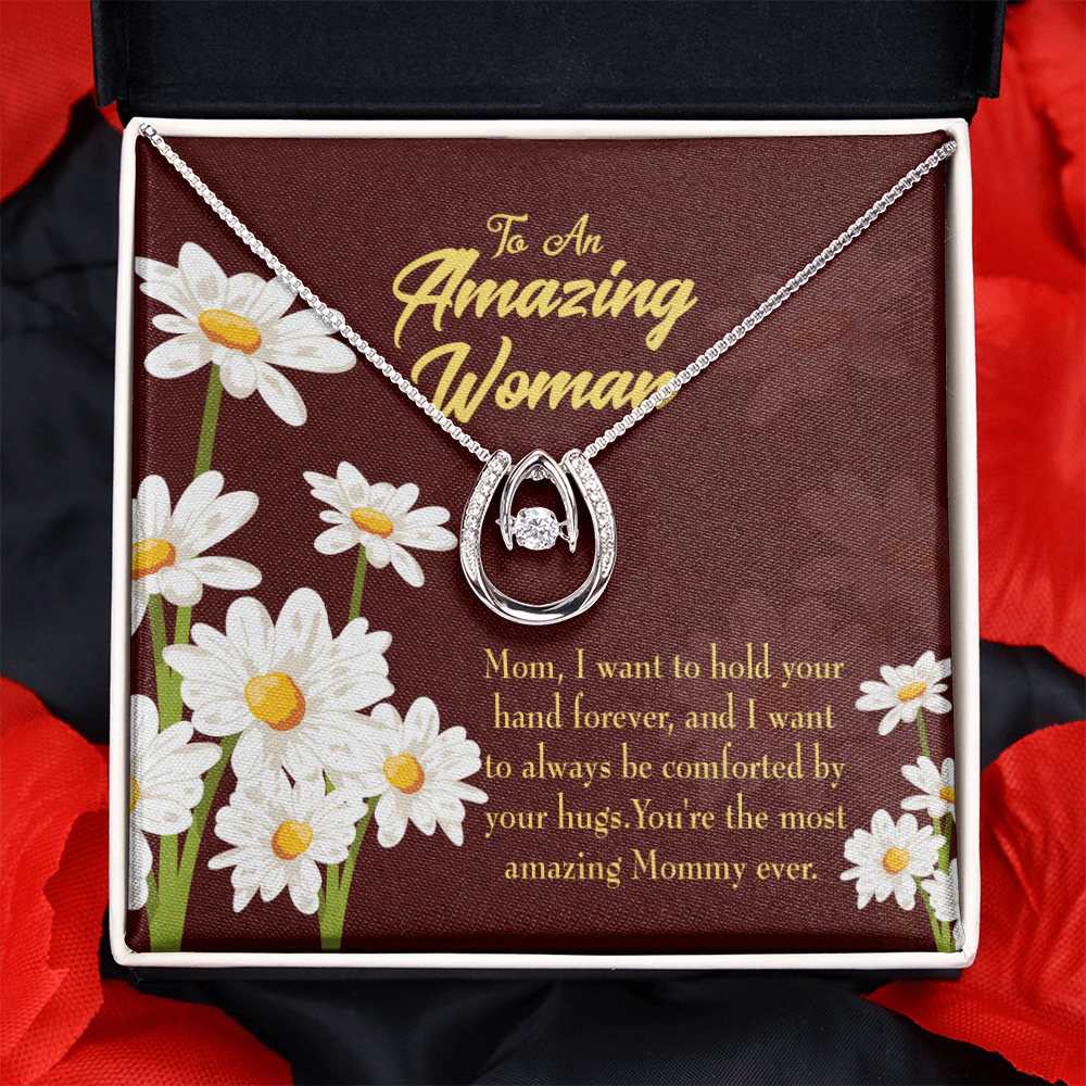 Most Amazing Mom Ever Lucky Horseshoe Necklace Message Card 14k w CZ Crystals-Express Your Love Gifts