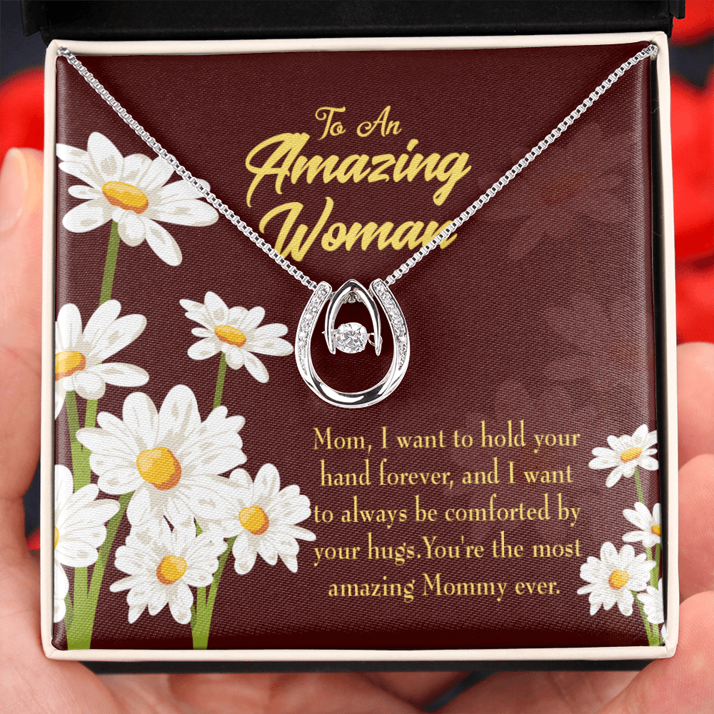 Most Amazing Mom Ever Lucky Horseshoe Necklace Message Card 14k w CZ Crystals-Express Your Love Gifts