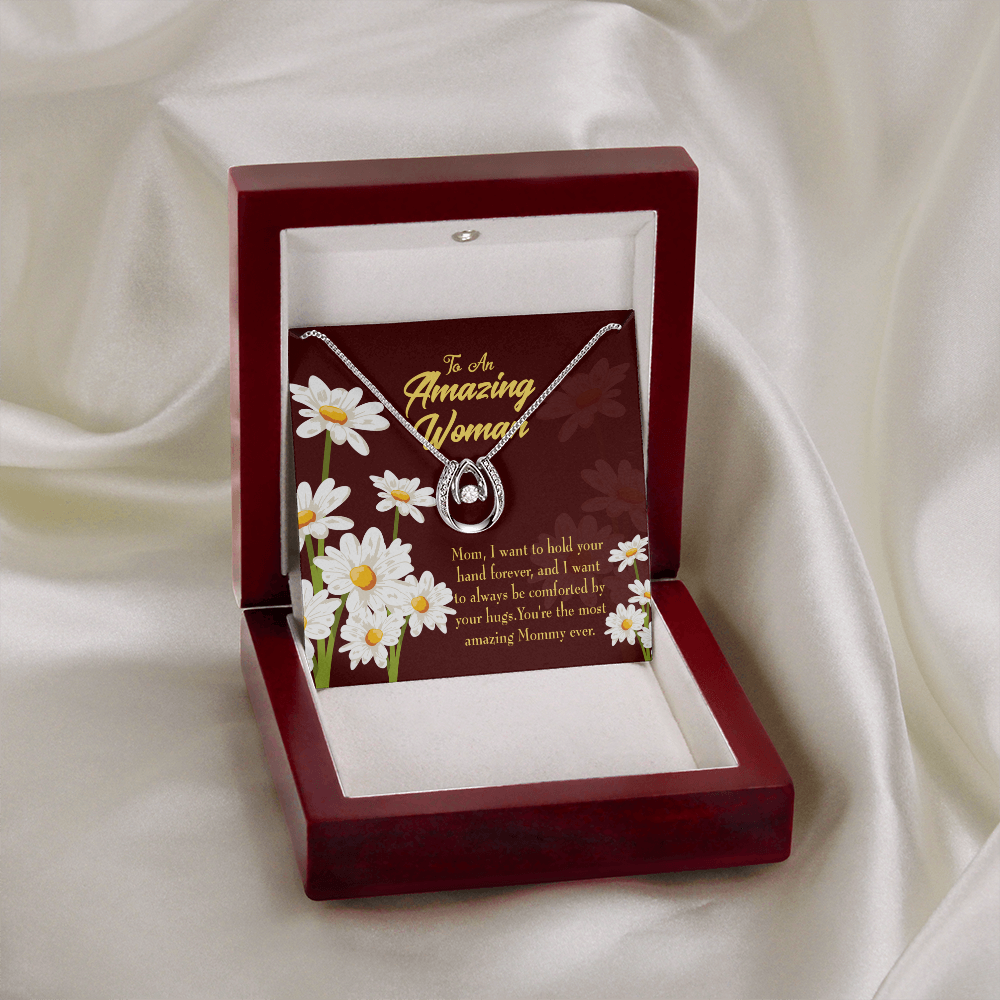 Most Amazing Mom Ever Lucky Horseshoe Necklace Message Card 14k w CZ Crystals-Express Your Love Gifts