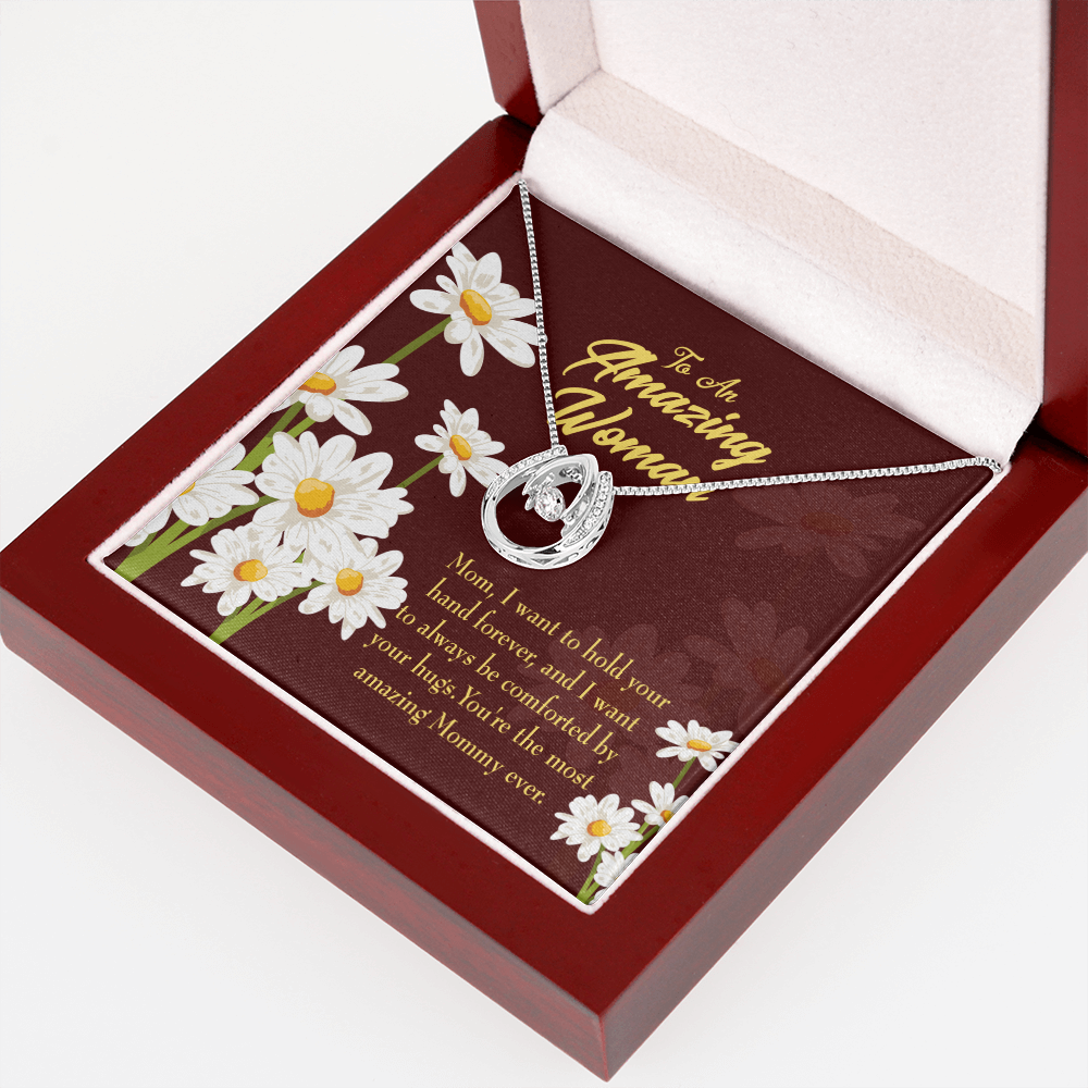 Most Amazing Mom Ever Lucky Horseshoe Necklace Message Card 14k w CZ Crystals-Express Your Love Gifts