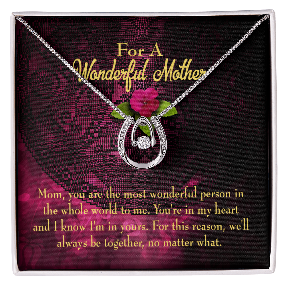 Most Wonderful Mother Lucky Horseshoe Necklace Message Card 14k w CZ Crystals-Express Your Love Gifts