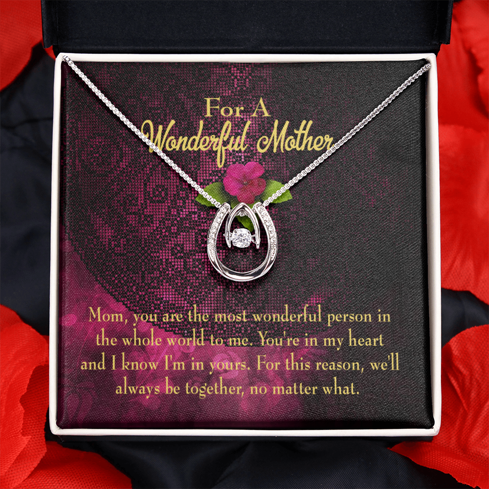 Most Wonderful Mother Lucky Horseshoe Necklace Message Card 14k w CZ Crystals-Express Your Love Gifts