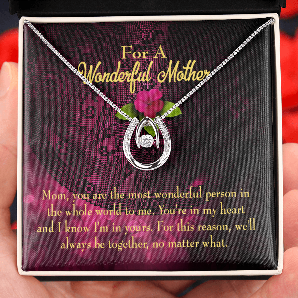 Most Wonderful Mother Lucky Horseshoe Necklace Message Card 14k w CZ Crystals-Express Your Love Gifts