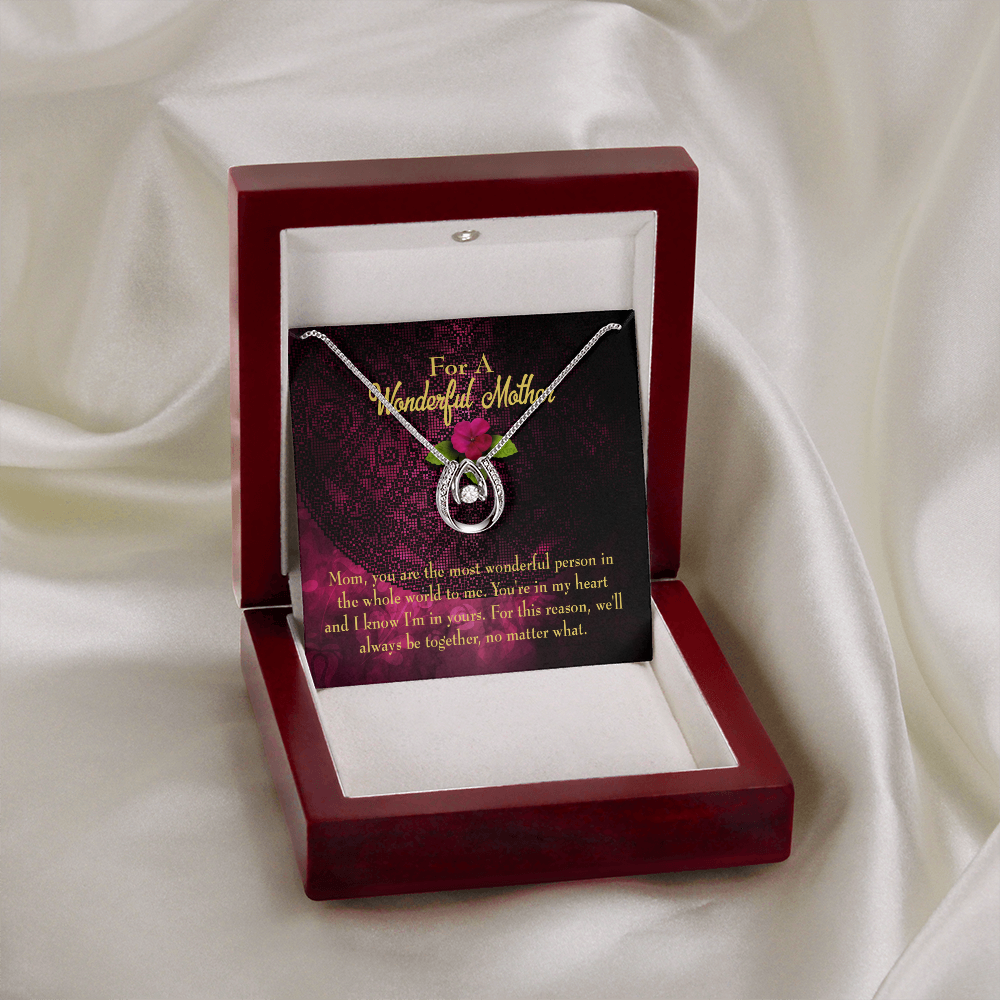 Most Wonderful Mother Lucky Horseshoe Necklace Message Card 14k w CZ Crystals-Express Your Love Gifts