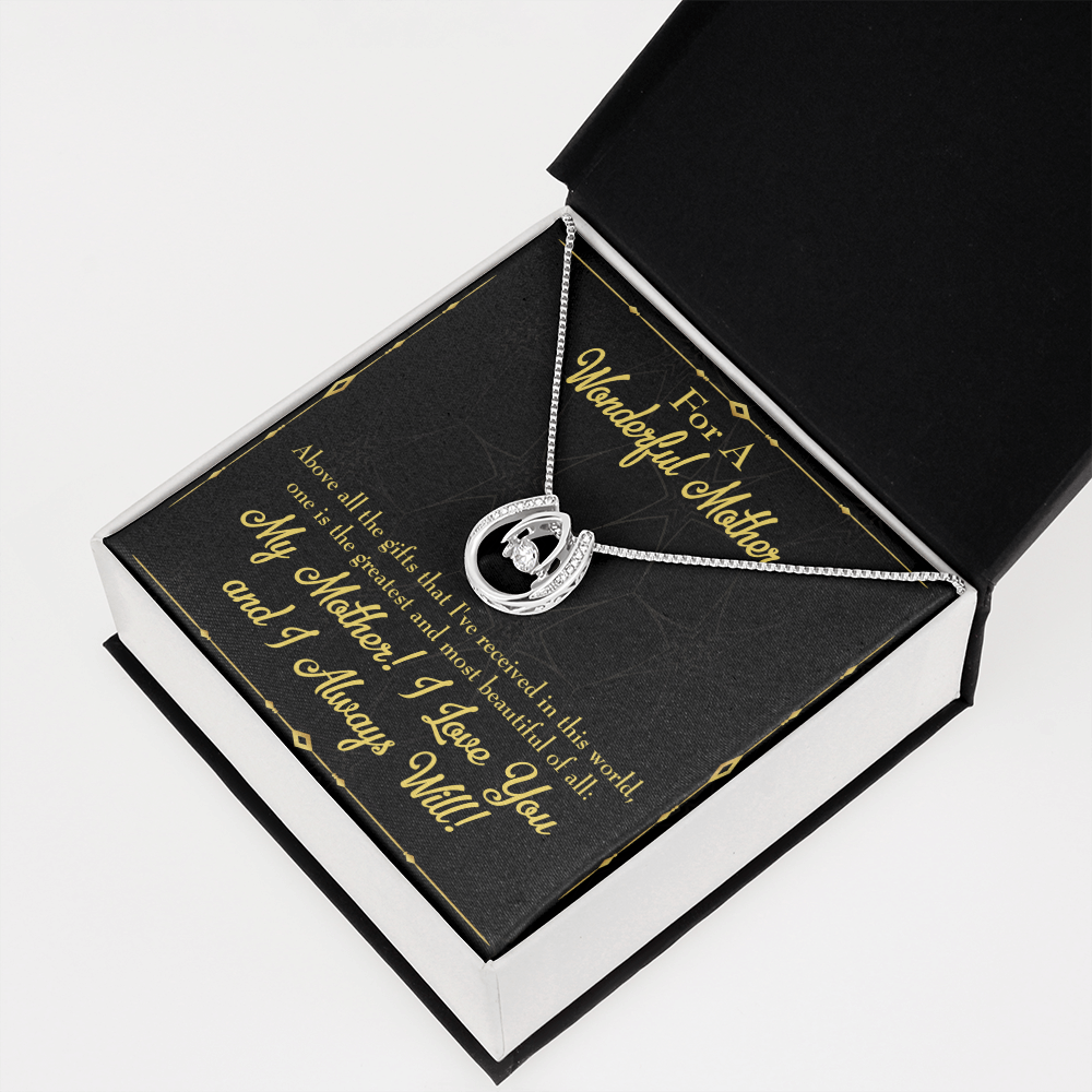 Mother Above All Gifts Lucky Horseshoe Necklace Message Card 14k w CZ Crystals-Express Your Love Gifts