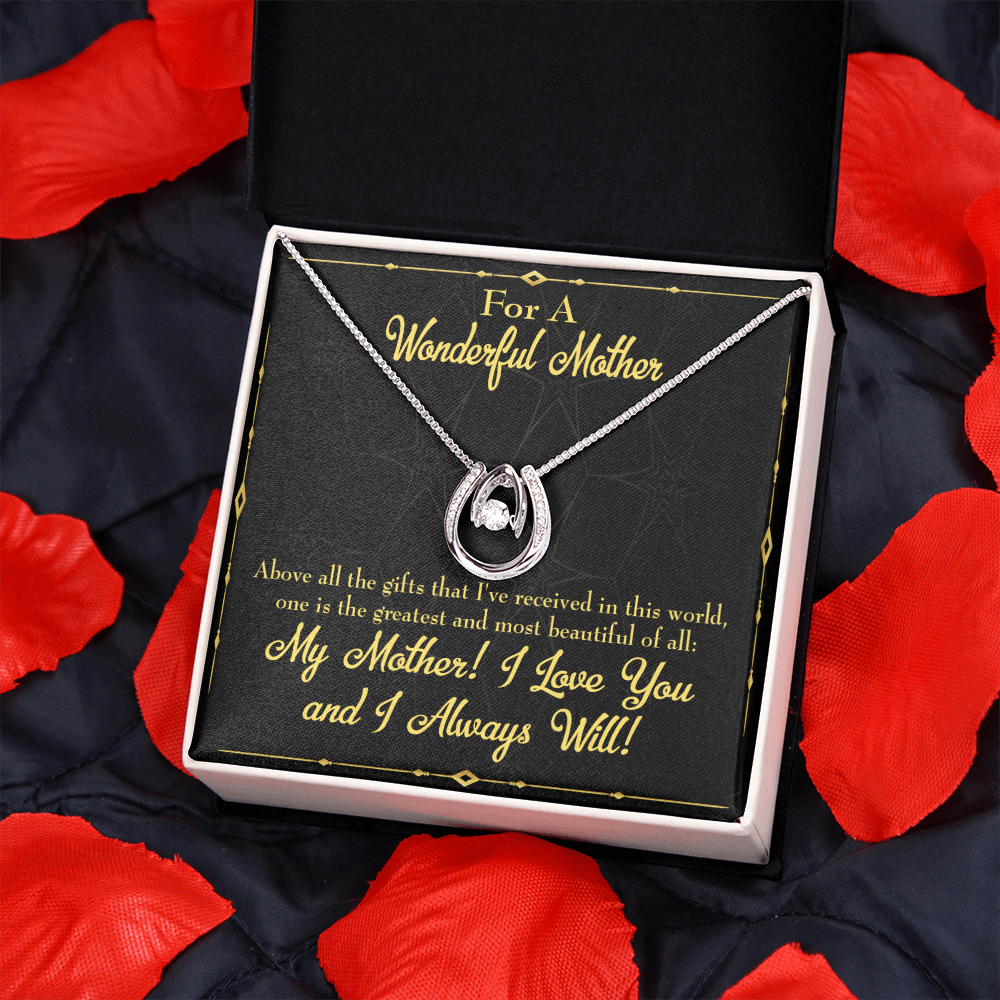 Mother Above All Gifts Lucky Horseshoe Necklace Message Card 14k w CZ Crystals-Express Your Love Gifts