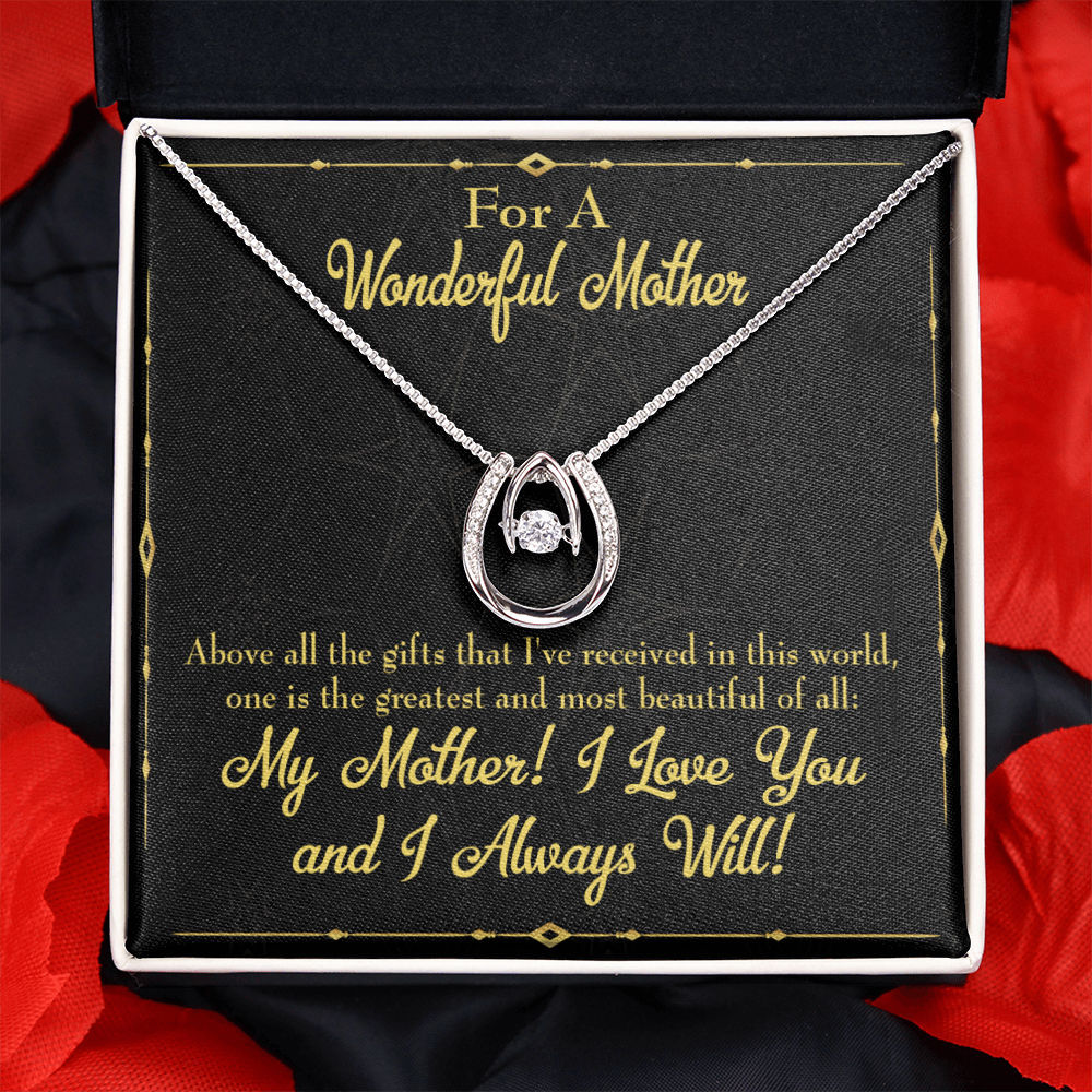 Mother Above All Gifts Lucky Horseshoe Necklace Message Card 14k w CZ Crystals-Express Your Love Gifts