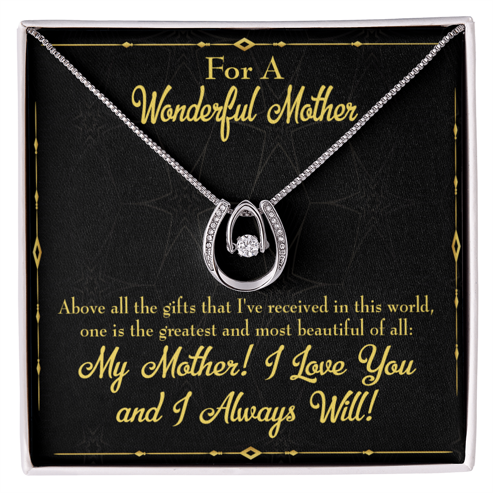 Mother Above All Gifts Lucky Horseshoe Necklace Message Card 14k w CZ Crystals-Express Your Love Gifts