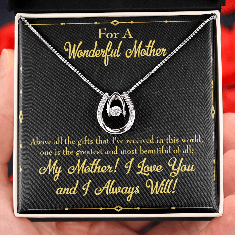 Mother Above All Gifts Lucky Horseshoe Necklace Message Card 14k w CZ Crystals-Express Your Love Gifts