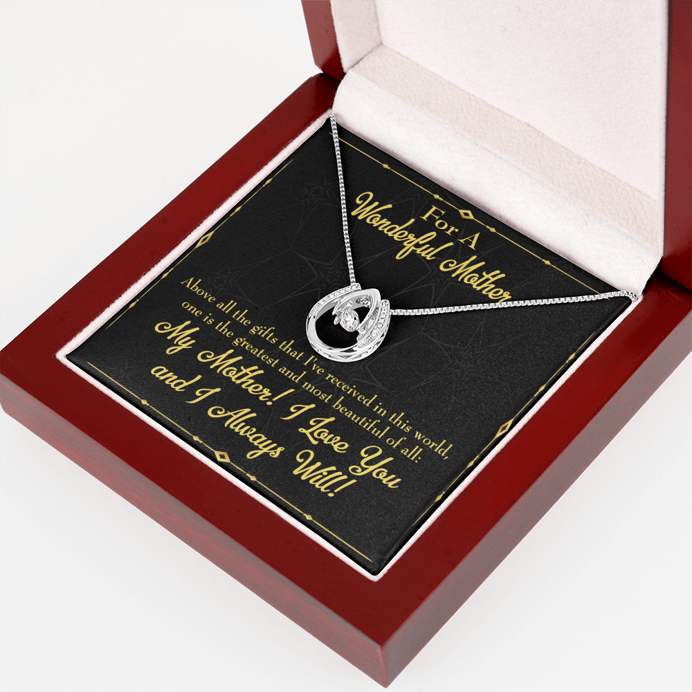 Mother Above All Gifts Lucky Horseshoe Necklace Message Card 14k w CZ Crystals-Express Your Love Gifts