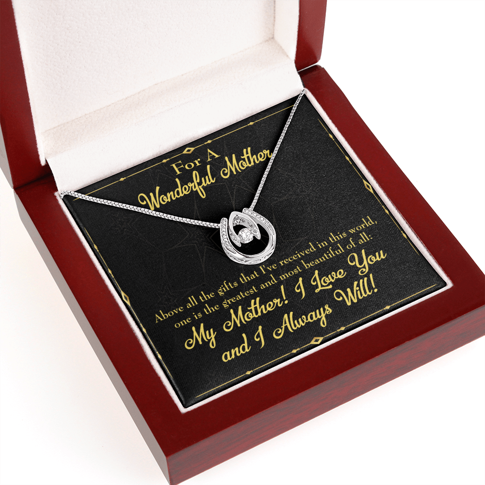 Mother Above All Gifts Lucky Horseshoe Necklace Message Card 14k w CZ Crystals-Express Your Love Gifts