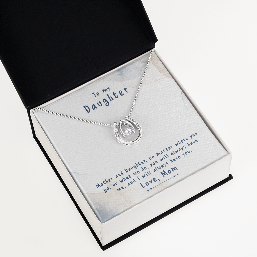 Mother-and-Daughter-no-matter Lucky Horseshoe Necklace Message Card 14k w CZ Crystals-Express Your Love Gifts