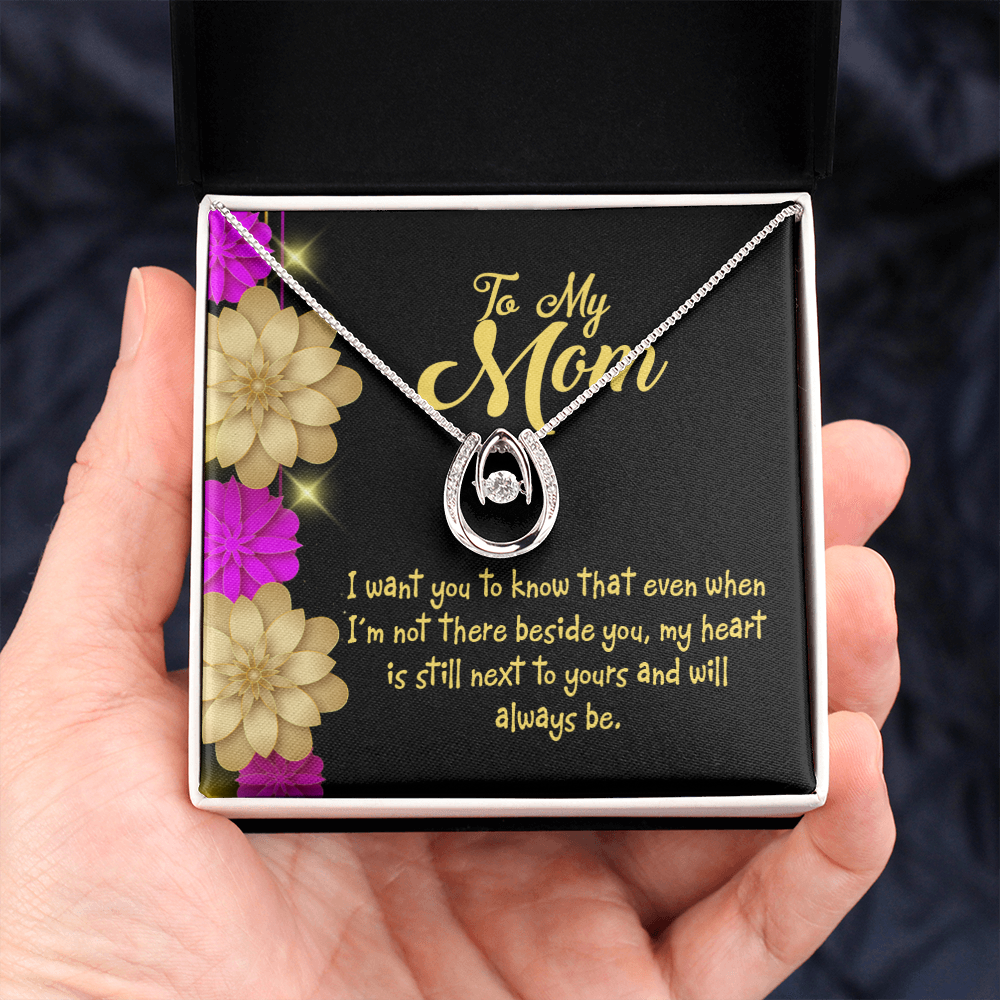 Mother Beside You Lucky Horseshoe Necklace Message Card 14k w CZ Crystals-Express Your Love Gifts