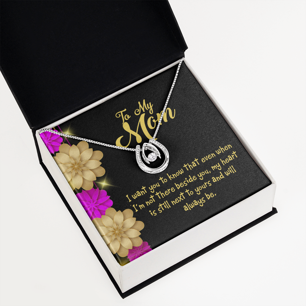 Mother Beside You Lucky Horseshoe Necklace Message Card 14k w CZ Crystals-Express Your Love Gifts