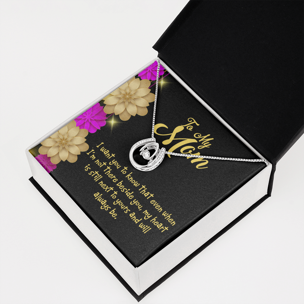 Mother Beside You Lucky Horseshoe Necklace Message Card 14k w CZ Crystals-Express Your Love Gifts