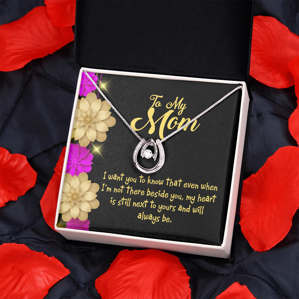 Mother Beside You Lucky Horseshoe Necklace Message Card 14k w CZ Crystals-Express Your Love Gifts