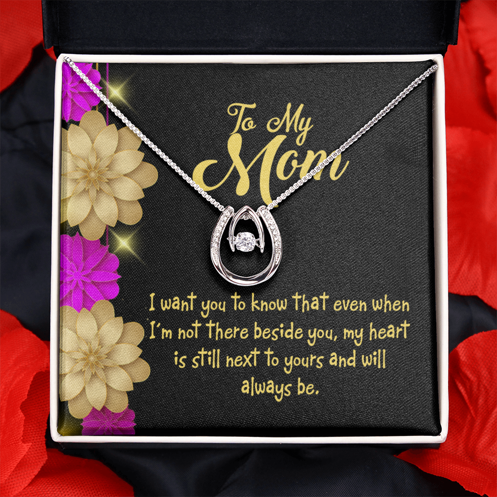 Mother Beside You Lucky Horseshoe Necklace Message Card 14k w CZ Crystals-Express Your Love Gifts