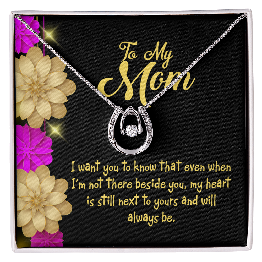 Mother Beside You Lucky Horseshoe Necklace Message Card 14k w CZ Crystals-Express Your Love Gifts