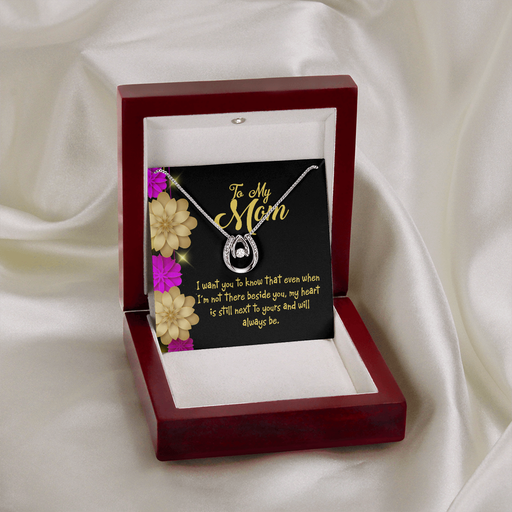 Mother Beside You Lucky Horseshoe Necklace Message Card 14k w CZ Crystals-Express Your Love Gifts