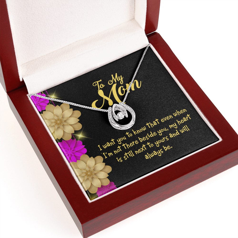 Mother Beside You Lucky Horseshoe Necklace Message Card 14k w CZ Crystals-Express Your Love Gifts