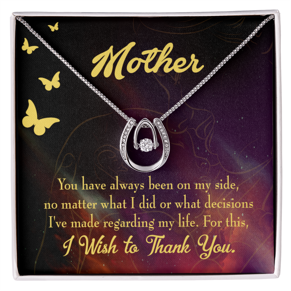 Mother By My Side Lucky Horseshoe Necklace Message Card 14k w CZ Crystals-Express Your Love Gifts