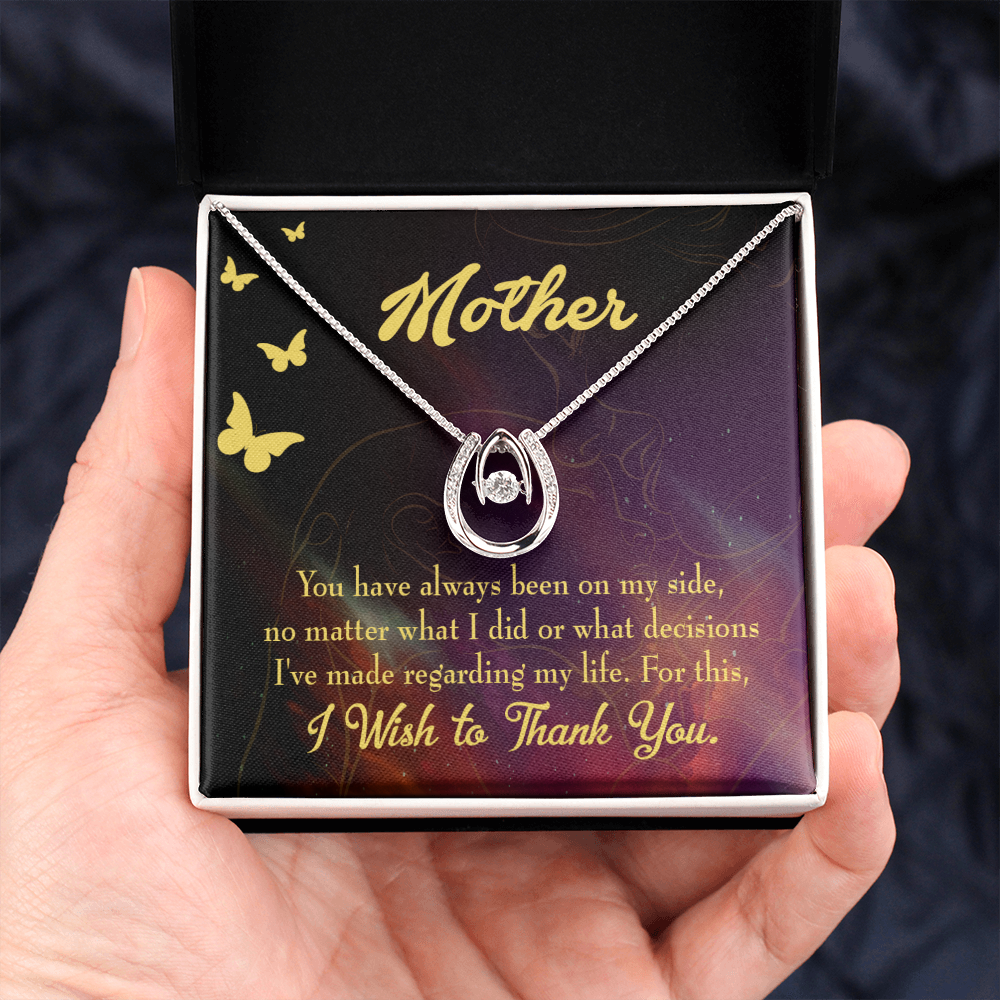 Mother By My Side Lucky Horseshoe Necklace Message Card 14k w CZ Crystals-Express Your Love Gifts