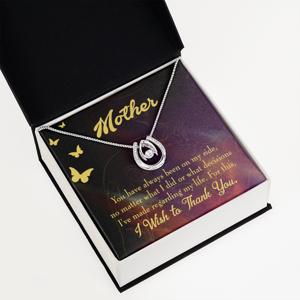 Mother By My Side Lucky Horseshoe Necklace Message Card 14k w CZ Crystals-Express Your Love Gifts