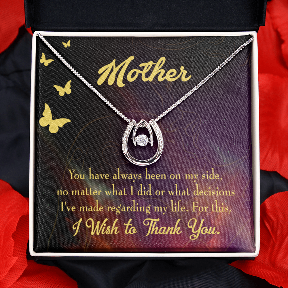 Mother By My Side Lucky Horseshoe Necklace Message Card 14k w CZ Crystals-Express Your Love Gifts