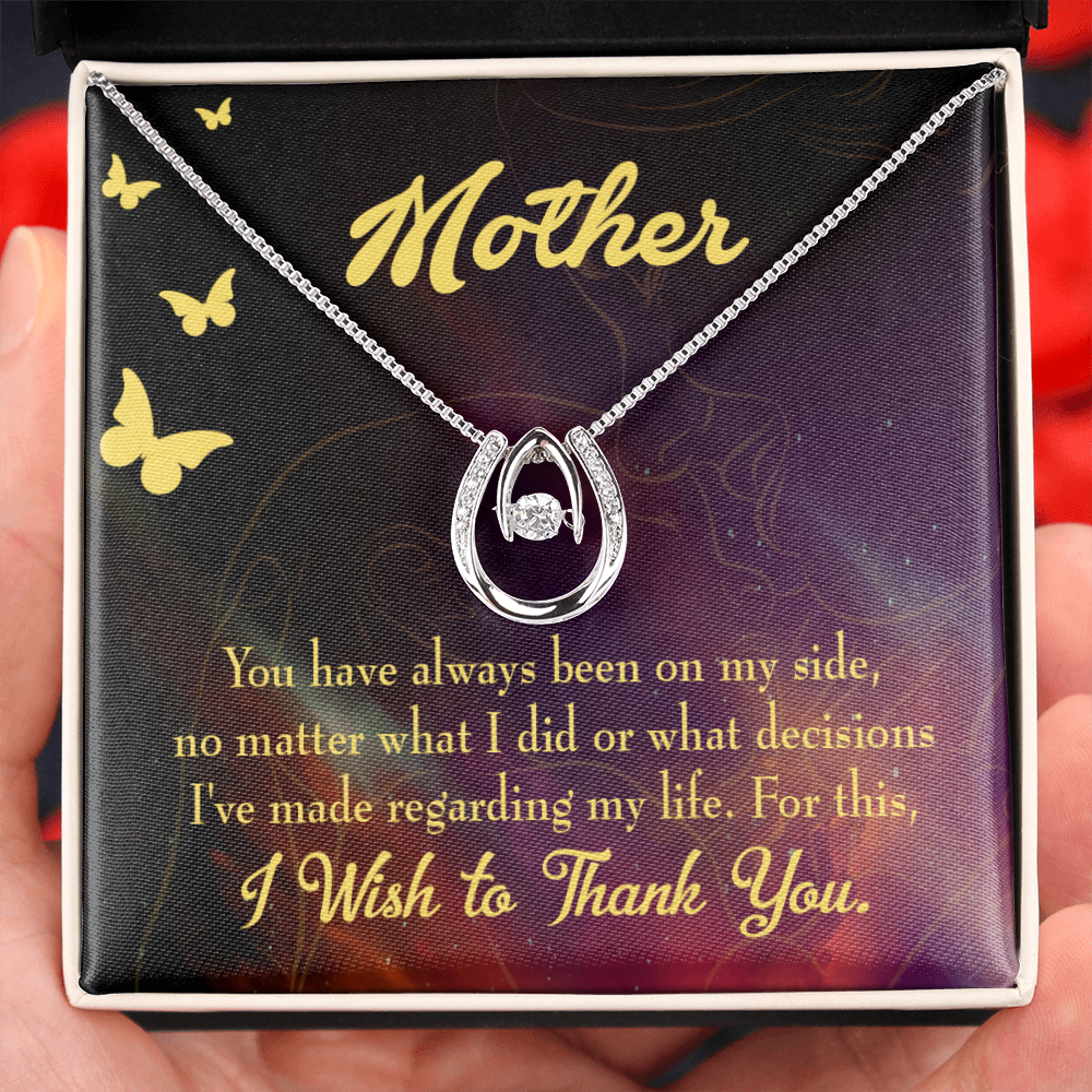 Mother By My Side Lucky Horseshoe Necklace Message Card 14k w CZ Crystals-Express Your Love Gifts