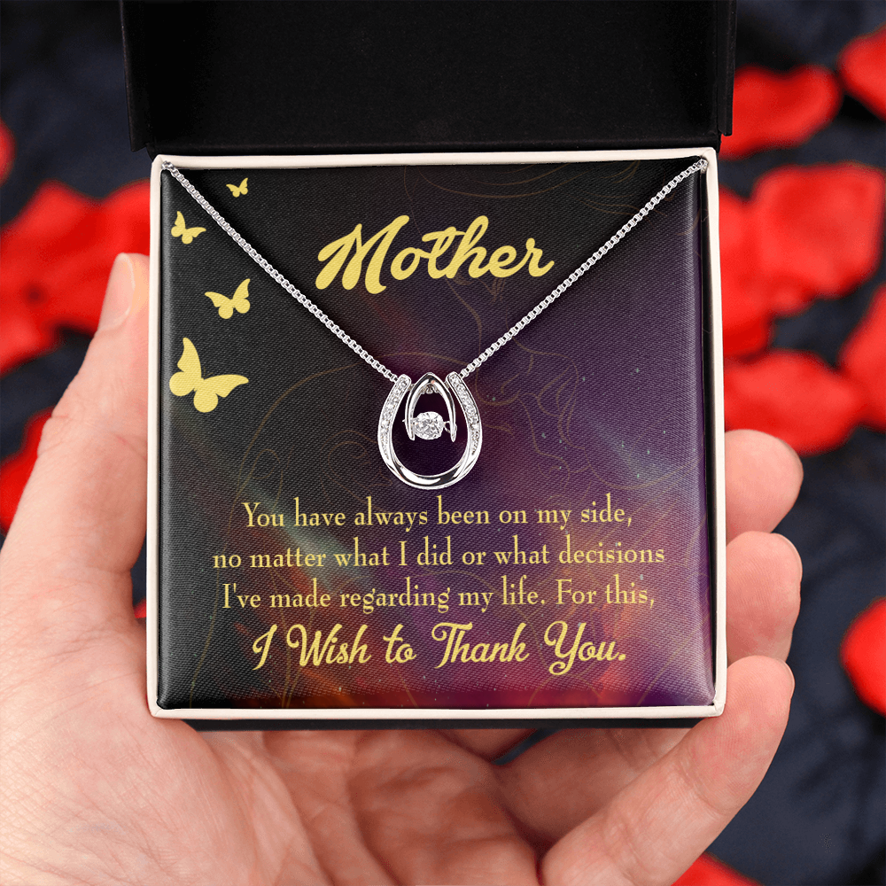 Mother By My Side Lucky Horseshoe Necklace Message Card 14k w CZ Crystals-Express Your Love Gifts