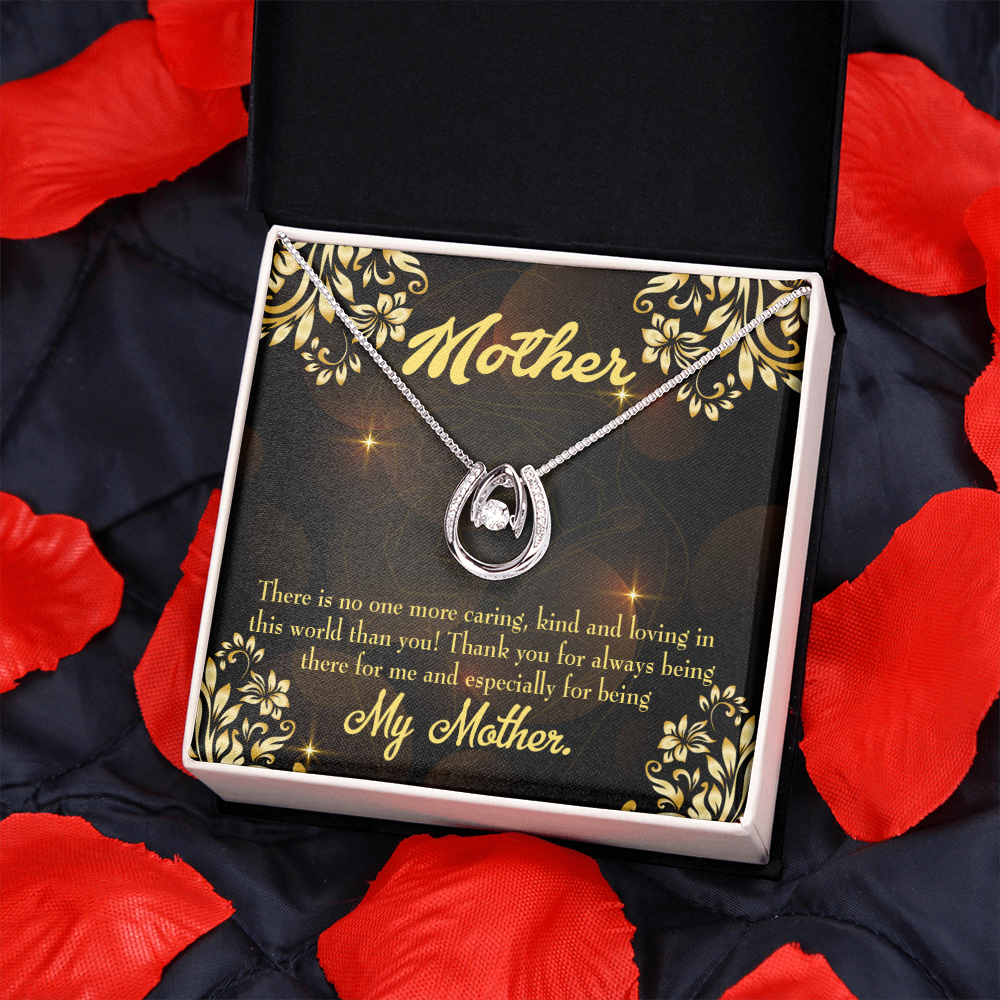 Mother Caring Kind Loving Lucky Horseshoe Necklace Message Card 14k w CZ Crystals-Express Your Love Gifts