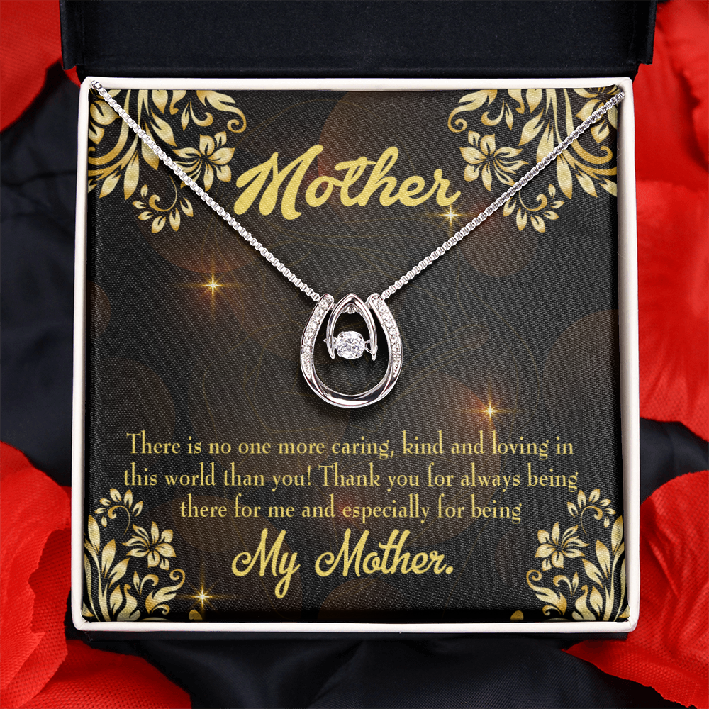 Mother Caring Kind Loving Lucky Horseshoe Necklace Message Card 14k w CZ Crystals-Express Your Love Gifts