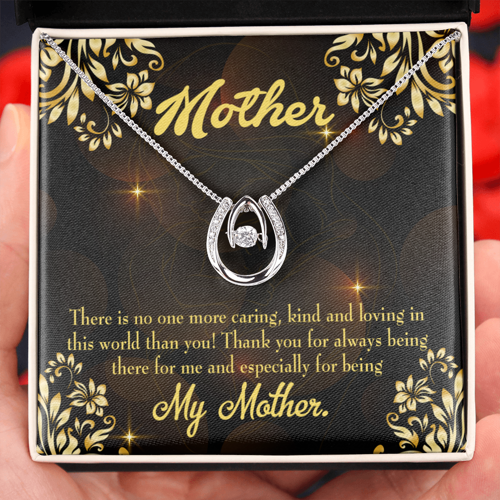 Mother Caring Kind Loving Lucky Horseshoe Necklace Message Card 14k w CZ Crystals-Express Your Love Gifts