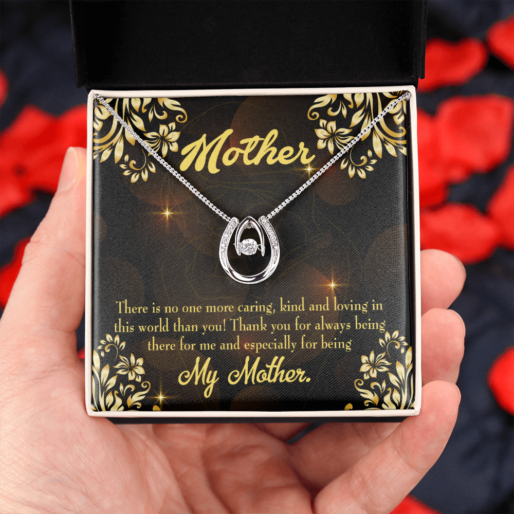 Mother Caring Kind Loving Lucky Horseshoe Necklace Message Card 14k w CZ Crystals-Express Your Love Gifts