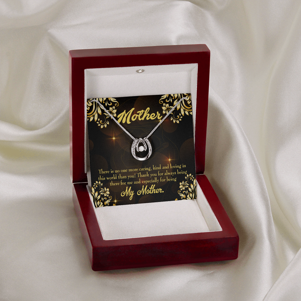 Mother Caring Kind Loving Lucky Horseshoe Necklace Message Card 14k w CZ Crystals-Express Your Love Gifts