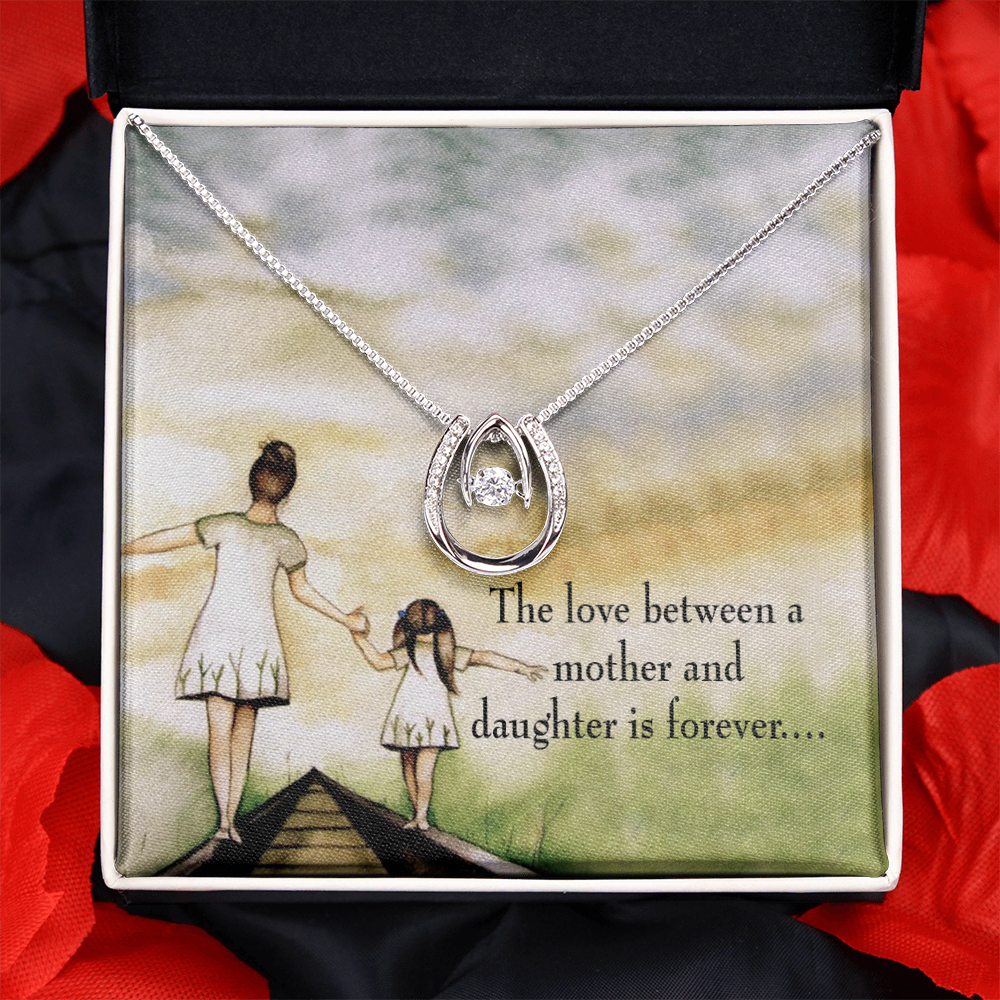 Mother Daughter Eternal Love Lucky Horseshoe Necklace Message Card 14k w CZ Crystals-Express Your Love Gifts