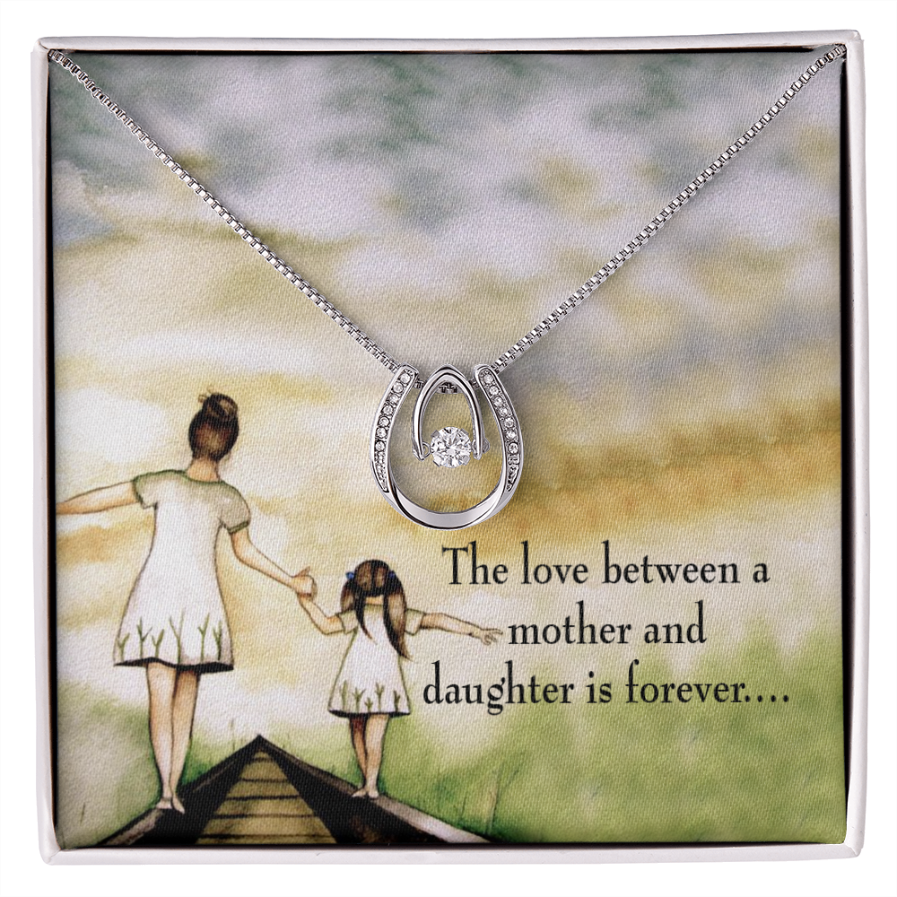 Mother Daughter Eternal Love Lucky Horseshoe Necklace Message Card 14k w CZ Crystals-Express Your Love Gifts