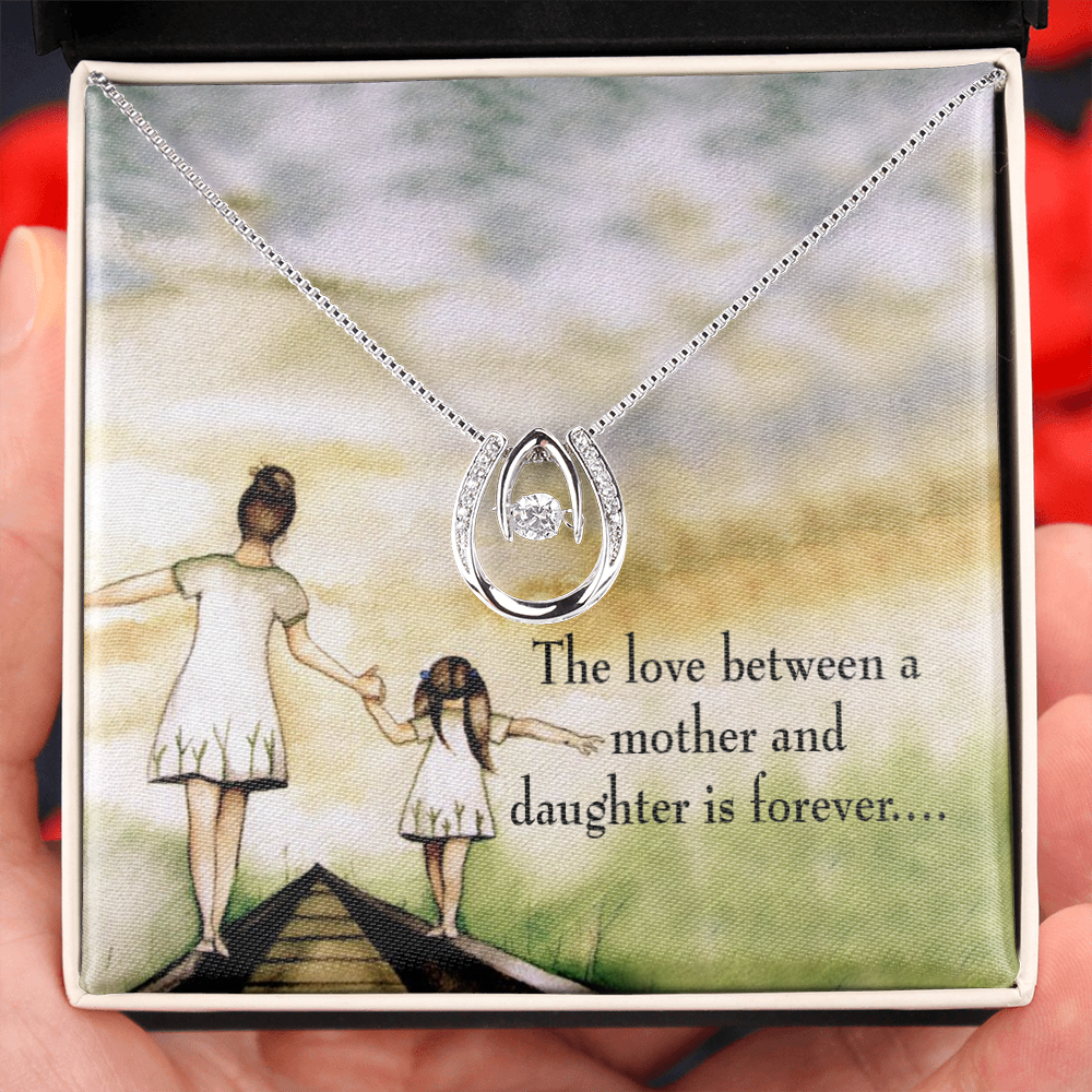 Mother Daughter Eternal Love Lucky Horseshoe Necklace Message Card 14k w CZ Crystals-Express Your Love Gifts