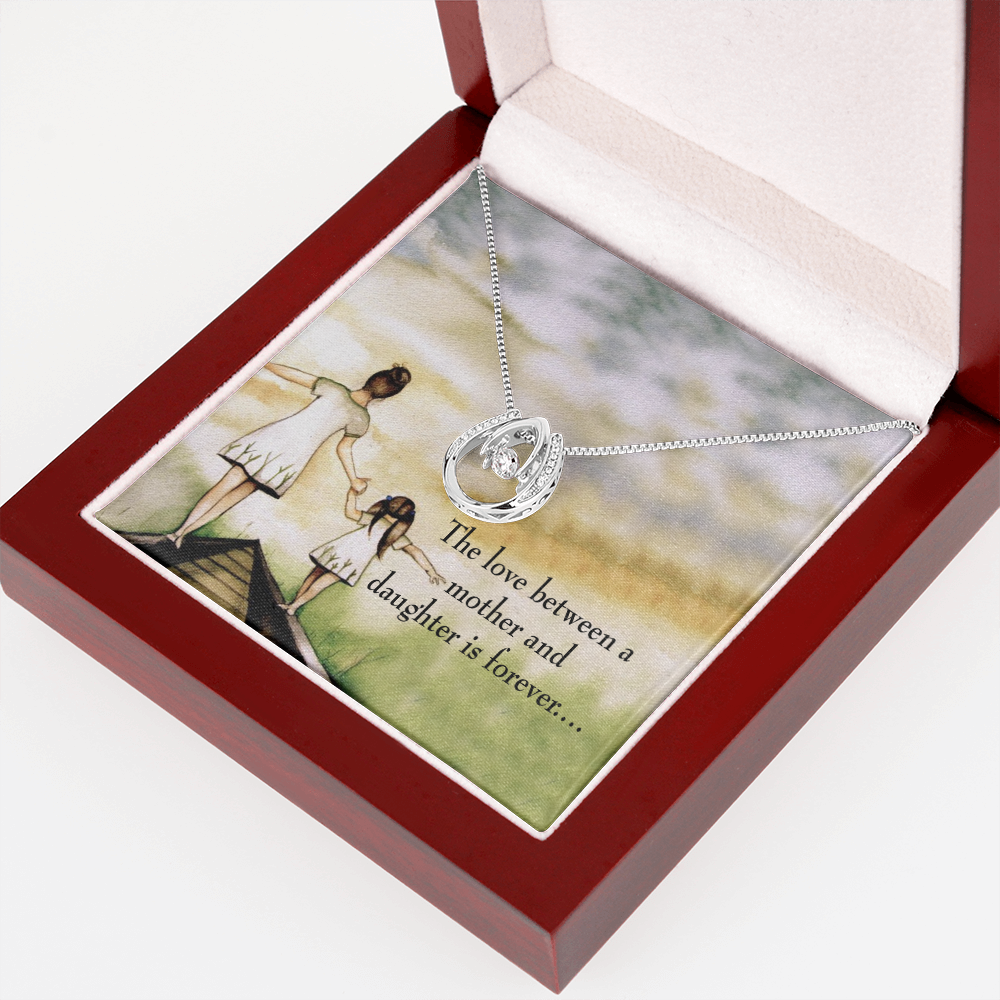 Mother Daughter Eternal Love Lucky Horseshoe Necklace Message Card 14k w CZ Crystals-Express Your Love Gifts