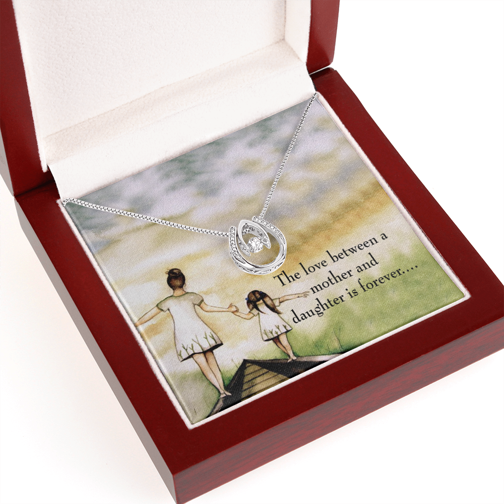 Mother Daughter Eternal Love Lucky Horseshoe Necklace Message Card 14k w CZ Crystals-Express Your Love Gifts