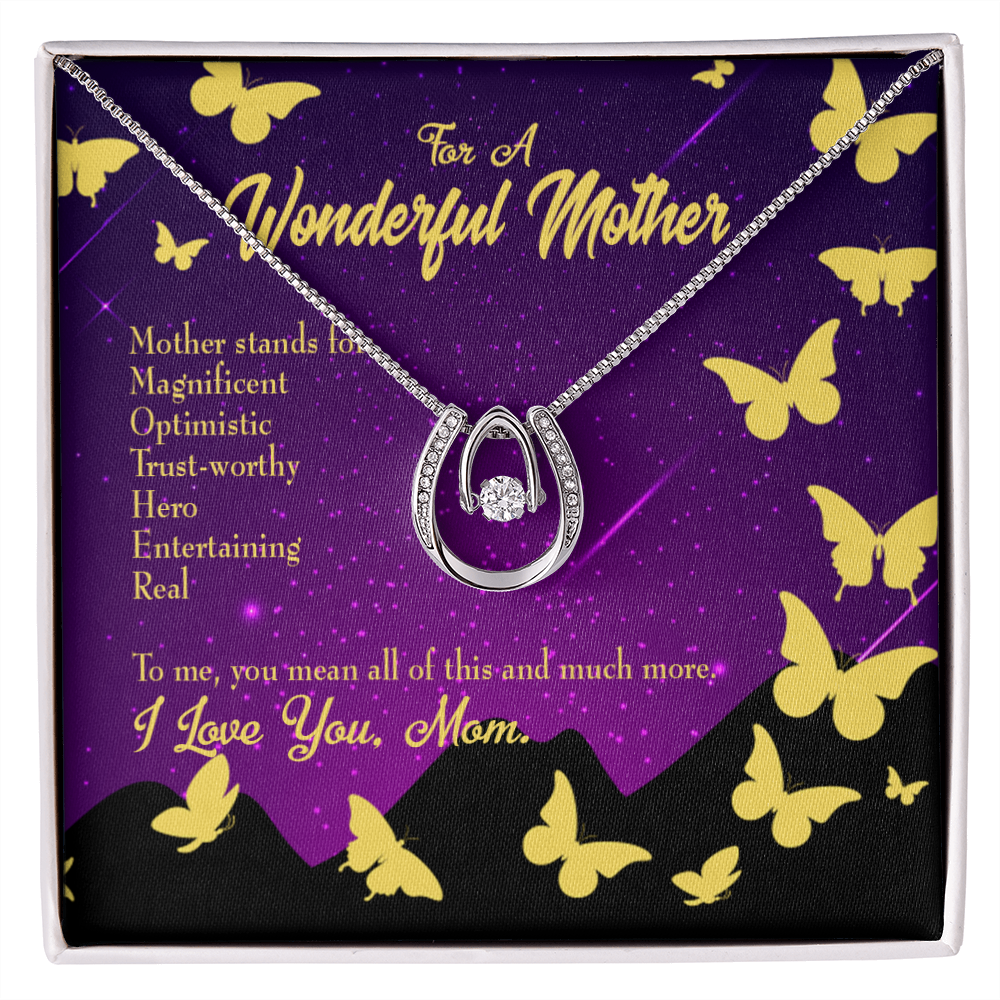 MOTHER Defined Lucky Horseshoe Necklace Message Card 14k w CZ Crystals-Express Your Love Gifts