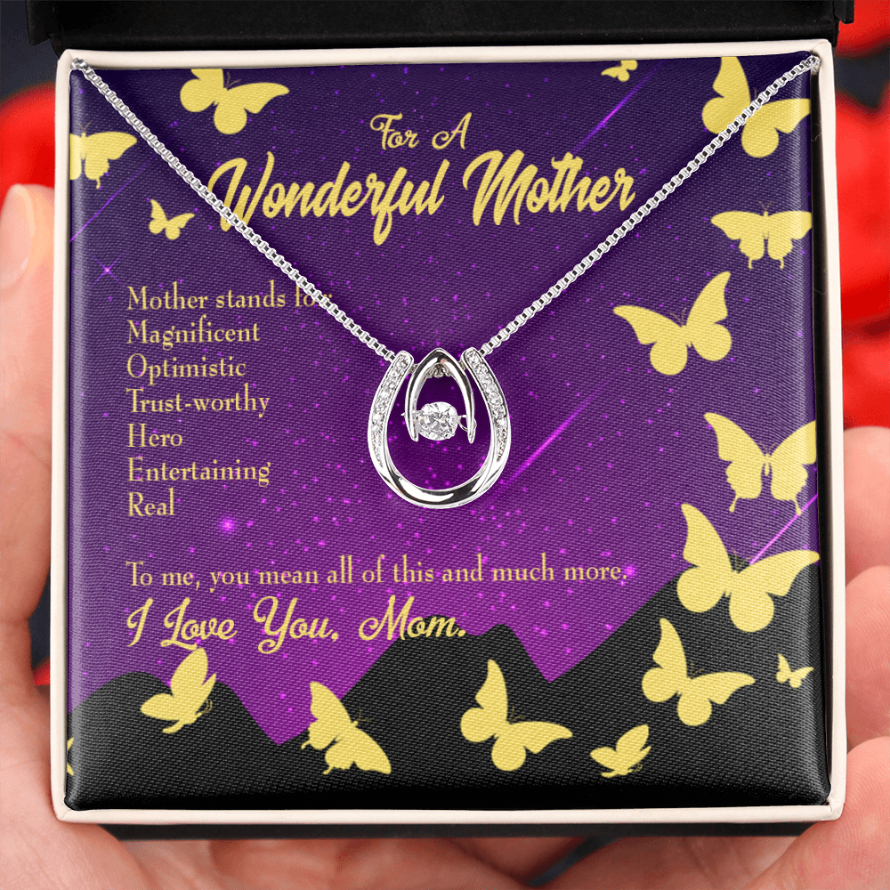 MOTHER Defined Lucky Horseshoe Necklace Message Card 14k w CZ Crystals-Express Your Love Gifts