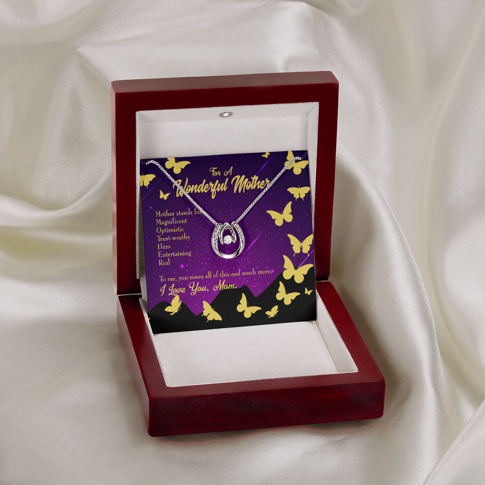 MOTHER Defined Lucky Horseshoe Necklace Message Card 14k w CZ Crystals-Express Your Love Gifts