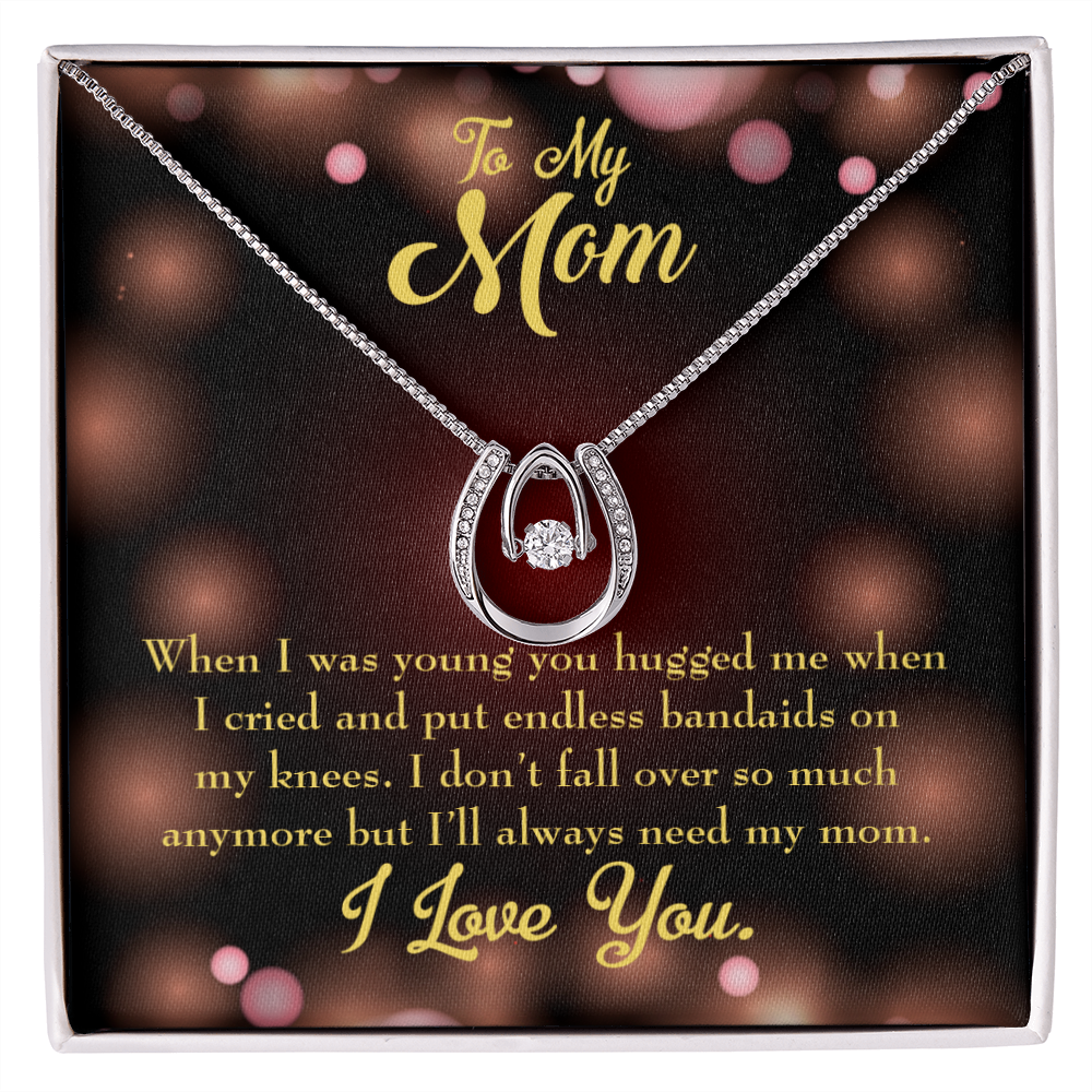 Mother Endless Bandaids Lucky Horseshoe Necklace Message Card 14k w CZ Crystals-Express Your Love Gifts